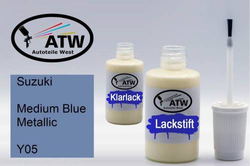 Suzuki, Medium Blue Metallic, Y05: 20ml Lackstift + 20ml Klarlack - Set, von ATW Autoteile West.